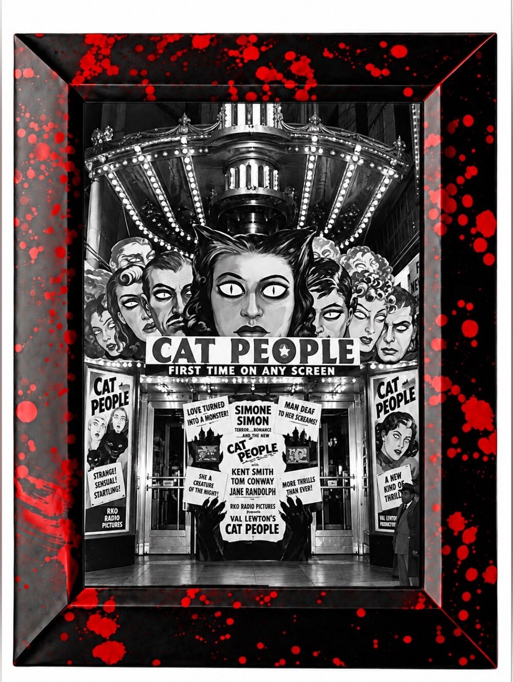 1942 psychological horror film Cat People, Vintage Creepy Halloween Framed Art